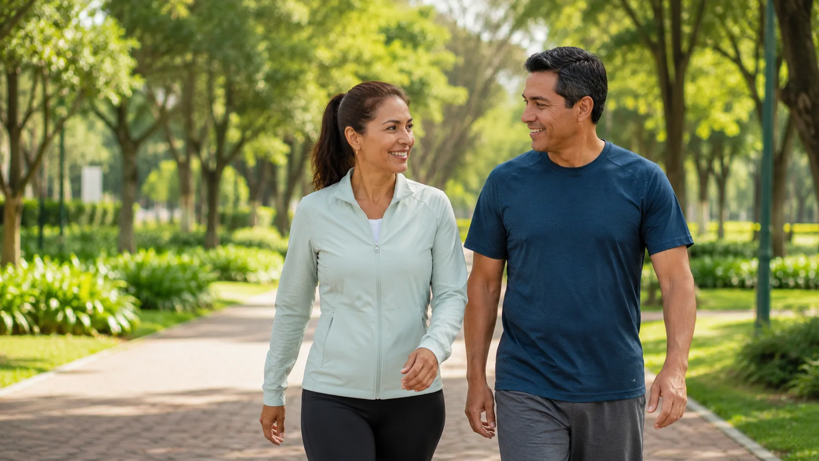 Pareja adulta caminando en un parque